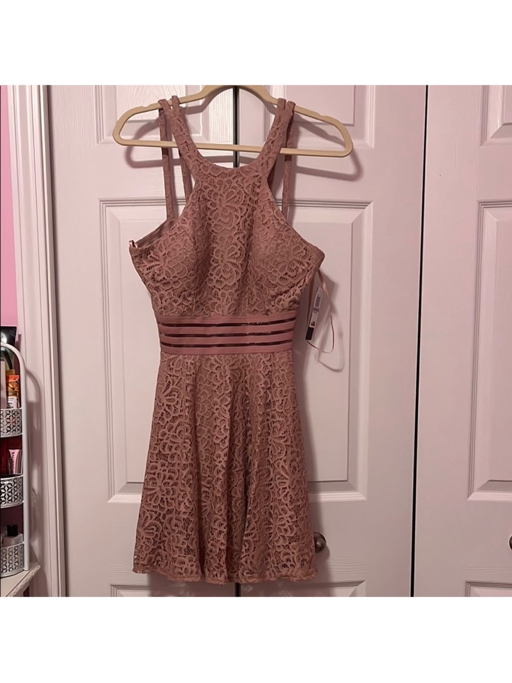 City Studio Dusty Rose Lace Halter Mini Dress